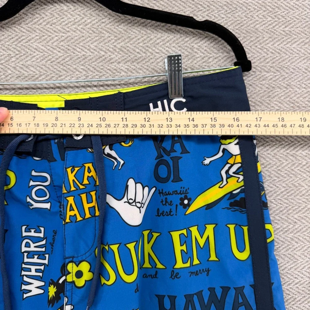 HIC Hawaiian Island Creations Board Shorts 31 Blue Polyester Spandex Surf Swim
